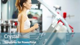  Presentation with running treadmill - Presentation featuring image of fitness girl running on treadmill background and a teal colored foreground
