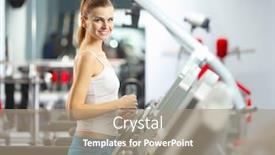  Presentation with running treadmill - Amazing slide deck having image of fitness girl running on treadmill backdrop and a coral colored foreground