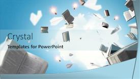  Presentation with media image - PPT theme featuring image-of-flying-books-mixed background and a light blue colored foreground