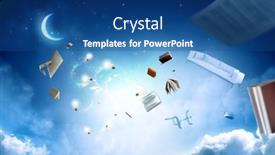  Presentation with media image - Presentation theme with image-of-flying-books-mixed background and a ocean colored foreground