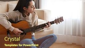  Presentation with guitar - PPT layouts having image-of-focused-beautiful-woman background and a tawny brown colored foreground