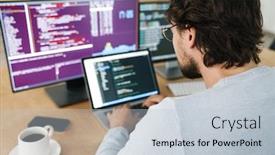  Presentation with computers - Slide set with image-of-focused-caucasian-programmer background and a lemonade colored foreground