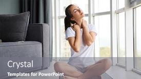  Presentation with stretching - Colorful presentation theme enhanced with image-of-focused-young-woman backdrop and a gray colored foreground