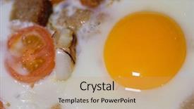  Presentation with fried egg close up view - Slides with image of fried eggs close background and a coral colored foreground
