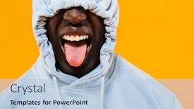  Presentation with tongue - Slide set enhanced with image-of-funny-african-american background and a light blue colored foreground