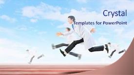  Presentation with military doctors - Cool new slide set with image of funny doctors running backdrop and a  colored foreground