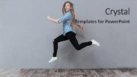 Presentation with funny - PPT theme enhanced with image of funny woman jump background and a light gray colored foreground