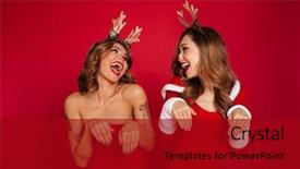  Presentation with women in court - Audience pleasing slide deck consisting of image of funny young women backdrop and a crimson colored foreground