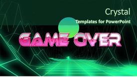  Presentation with digital image - Slide deck featuring image-of-game-over-text background and a forest green colored foreground