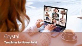  Presentation with video conference - PPT theme having image-of-ginger-woman-making background and a coral colored foreground