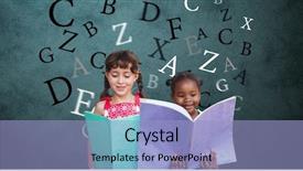  Presentation with digital books - PPT theme enhanced with image of girls holding book background and a light blue colored foreground