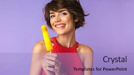  Presentation with ice cream truck - Audience pleasing theme consisting of image of glad brunette woman backdrop and a light blue colored foreground