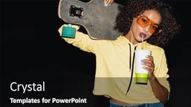  Presentation with glamour - Audience pleasing theme consisting of image of glamour african american girl in streetwear drinking soda and holding skateboard at night outdoors backdrop and a black colored foreground
