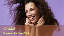  Presentation with glamour - Beautiful presentation design featuring image of glamour woman 20s wearing red dress laughing standing isolated over violet background backdrop and a tawny brown colored foreground