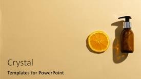  Presentation with orange slice - PPT theme enhanced with image-of-glass-bottle background and a yellow colored foreground