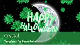  Presentation with night sky moon - PPT theme consisting of image-of-glowing-happy-halloween background and a forest green colored foreground