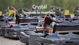  Presentation with racing - Audience pleasing PPT theme consisting of image of go-karts backdrop and a tawny brown colored foreground