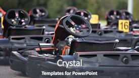  Presentation with racing - Presentation design consisting of image of go-karts background and a dark gray colored foreground