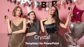  Presentation with pink birthday - Slide set enhanced with image of gorgeous party girls in festive dresses drinking champagne while celebrating birthday isolated over pink background background and a tawny brown colored foreground