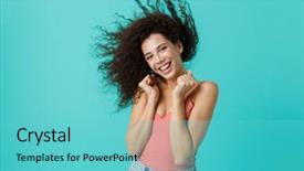  Presentation with crystal image - Presentation theme with image of gorgeous woman 20s background and a seafoam green colored foreground