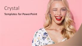  Presentation with pop art pink hair - Slide deck enhanced with image of gorgeous woman with long blond hair smiling and winking at camera isolated over pink background background and a lemonade colored foreground