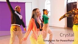  Presentation with hip hop - PPT layouts having image-of-group-of-group background and a coral colored foreground