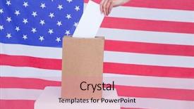  Presentation with vote - Slide deck consisting of image of hand putting ballot background and a coral colored foreground