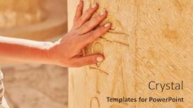  Presentation with mortuary - PPT theme having image-of-hand-touching-egyptian background and a yellow colored foreground