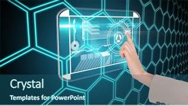  Presentation with hand touching finger digital - Slides featuring image of hand touching futuristic background and a ocean colored foreground