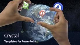  Presentation with transparent earth - Beautiful PPT theme featuring image of hands holding transparent backdrop and a navy blue colored foreground