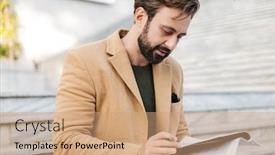  Presentation with stairs - Audience pleasing PPT layouts consisting of image-of-handsome-adult-man backdrop and a coral colored foreground