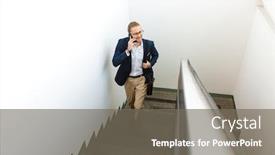  Presentation with upstairs - Colorful presentation design enhanced with image-of-handsome-happy-young backdrop and a gray colored foreground