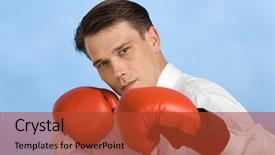  Presentation with defending - Theme having image of handsome man defending himself by gloved punches gloved background and a red colored foreground