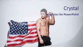  Presentation with look - Amazing theme having image of handsome man posing at studio and look away while holding usa flag isolated over white background backdrop and a sky blue colored foreground