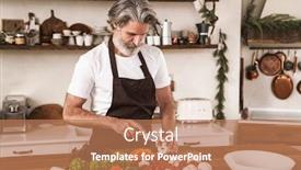  Presentation with apron - Slide deck with image-of-handsome-mature-man background and a coral colored foreground