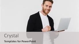  Presentation with laptop computers around the world backgroun - Beautiful PPT theme featuring image-of-handsome-pleased-man backdrop and a light gray colored foreground