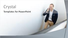  Presentation with upstairs - Cool new presentation theme with image-of-handsome-positive-optimistic backdrop and a white colored foreground