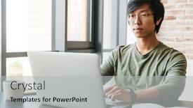  Presentation with asian - Presentation design having image-of-handsome-young-asian background and a light gray colored foreground