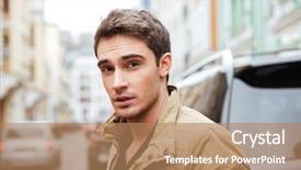  Presentation with walking young wild jaguar - PPT layouts with image of handsome young man background and a coral colored foreground