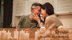  Presentation with candlelight dinner - Colorful PPT layouts enhanced with image-of-happy-adult-man backdrop and a coral colored foreground