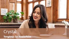  Presentation with happy-image - Colorful presentation theme enhanced with image-of-happy-adult-woman backdrop and a coral colored foreground