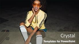  Presentation with happy image - Slides having african american girl in streetwear background and a dark gray colored foreground