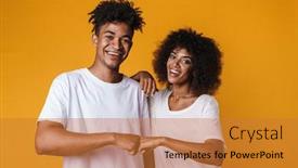  Presentation with happy-image - Audience pleasing slide deck consisting of image-of-happy-african-american backdrop and a gold colored foreground