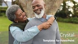  Presentation with happy image - Slides featuring image-of-happy-african-american background and a gray colored foreground