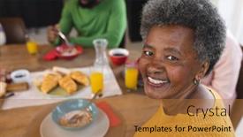  Presentation with happy-image - Presentation theme consisting of image-of-happy-african-american background and a coral colored foreground