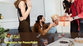  Presentation with happy image - Slide deck with image-of-happy-beautiful-friends background and a tawny brown colored foreground