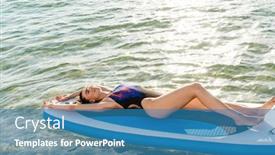  Presentation with kayak - Presentation design consisting of image-of-happy-beautiful-girl background and a teal colored foreground