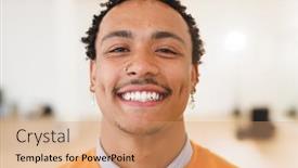  Presentation with movement - PPT theme consisting of image-of-happy-biracial-male background and a coral colored foreground