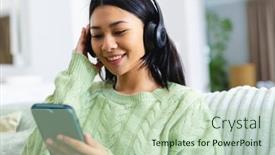  Presentation with happy life - Presentation design consisting of image-of-happy-biracial-woman background and a mint green colored foreground