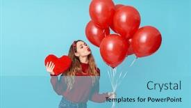  Presentation with blue balloons - Presentation design consisting of image-of-happy-blonde-woman background and a light blue colored foreground